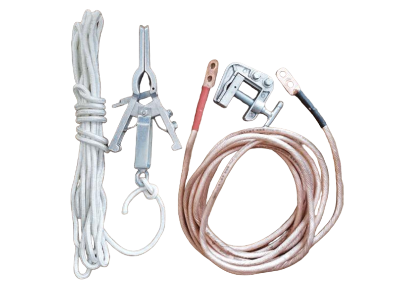Throw-on grounding set, for rapid remote conductor grounding