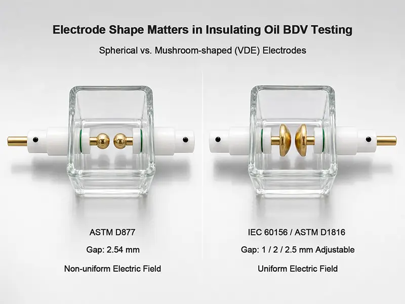 Electrode Shape Matters in Insulating Oil BDV Testing