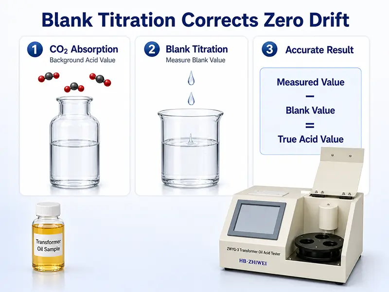 Blank titration eliminates background acidity in oil testing